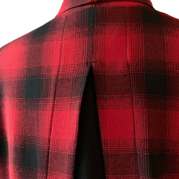 Annie 50- Red & Black plaid blouse - short sleeves tie neck open back - Large - Picture 7 of 9
